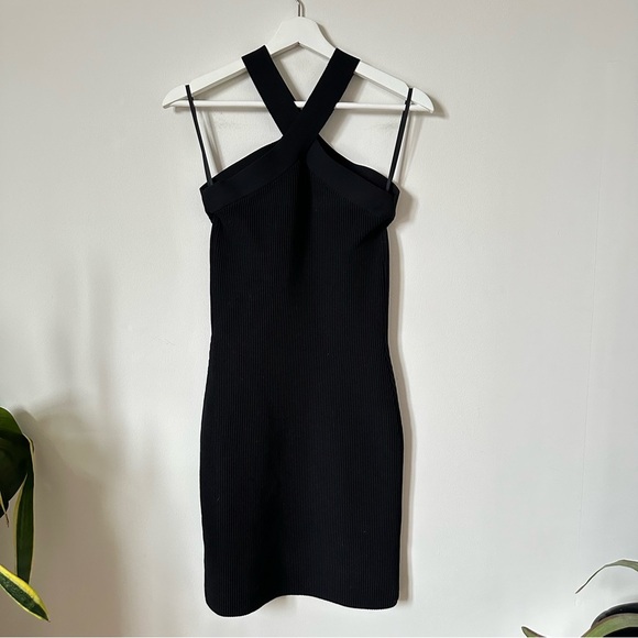 Aritzia Babaton Sculpt Knit Ribbed Crisscross Black Dress Size M - Picture 6 of 9